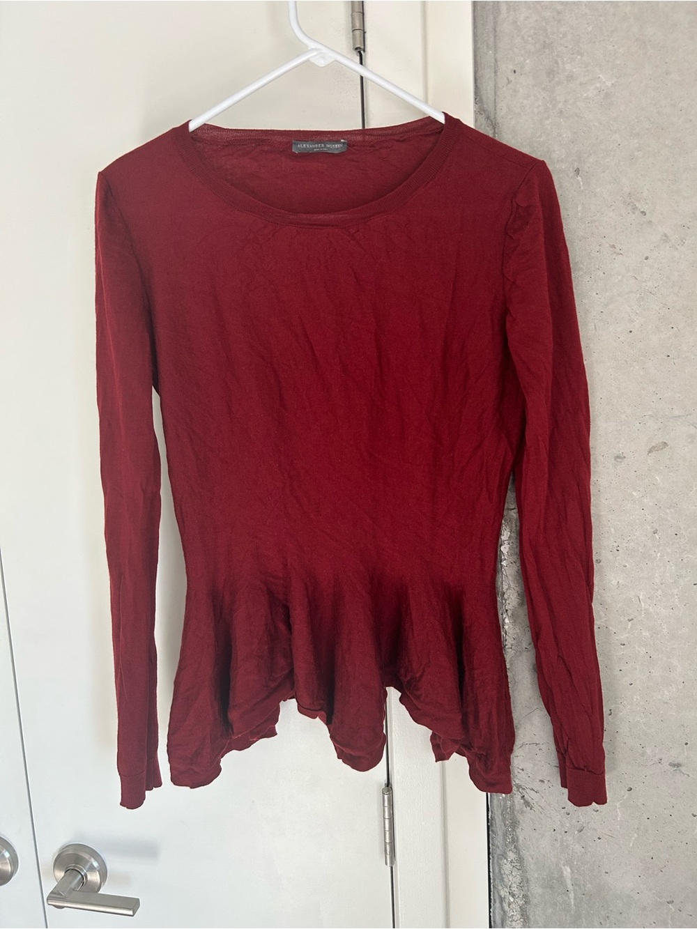 Alexander McQueen Burgundy Long-Sleeve Peplum Top
